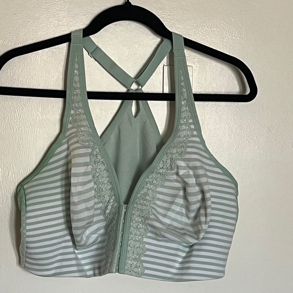 Striped Lace Halter Bralette - Mint Green